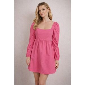 All About May Pink Puff Sleeve Cutout Back Mini Dress US 6 Barbiecore